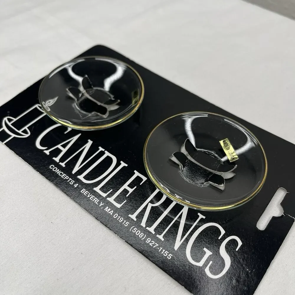 Candle Rings Set Of 2, New In Package, Glass with gold rim, evening, dinner